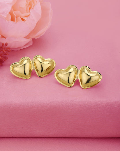 Gold Plated Minimal Twin Heart Stud Earring
