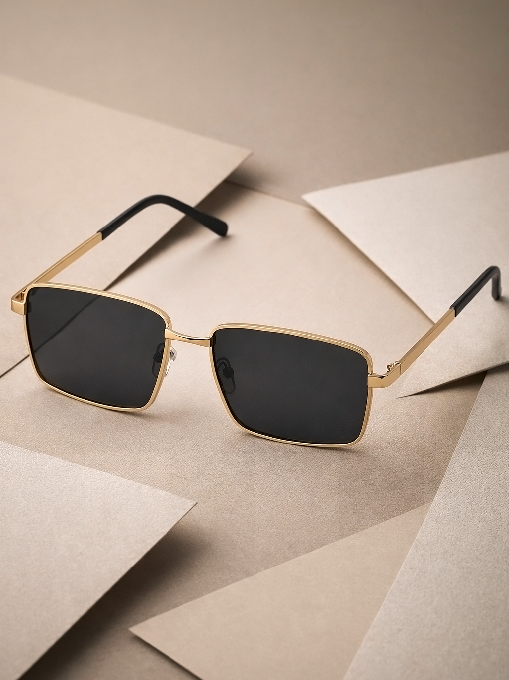 Men Gold and Black Toned Black Polarised Lens Rectangle Sunglasses