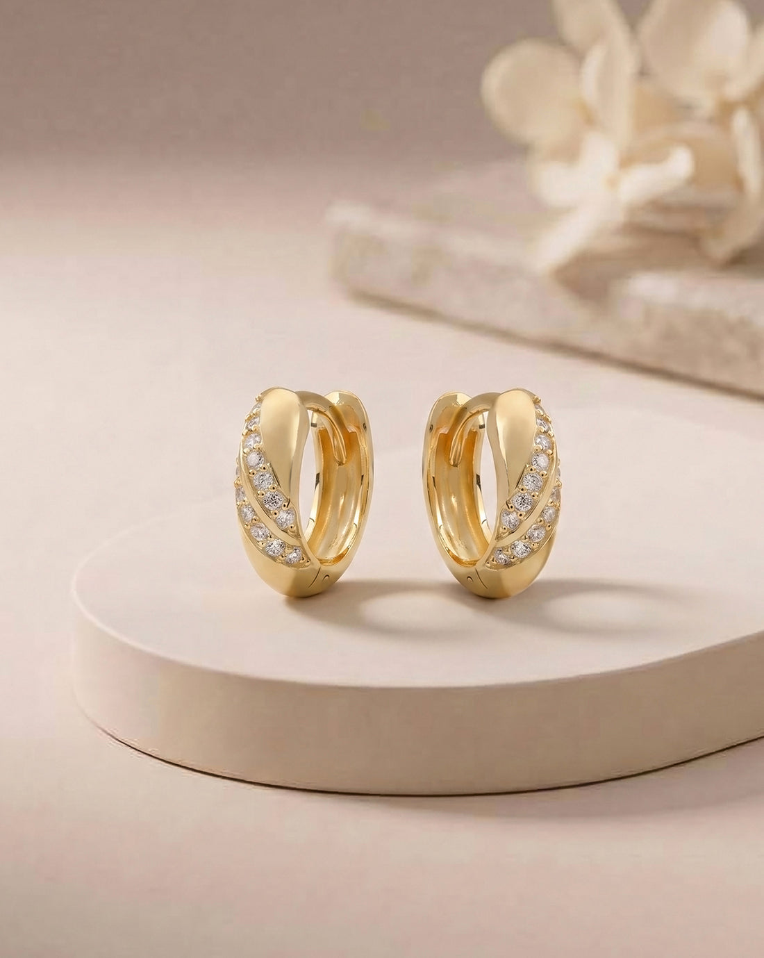 18kt Gold Plated CZ Criss Cross Mini Hoop Earrings