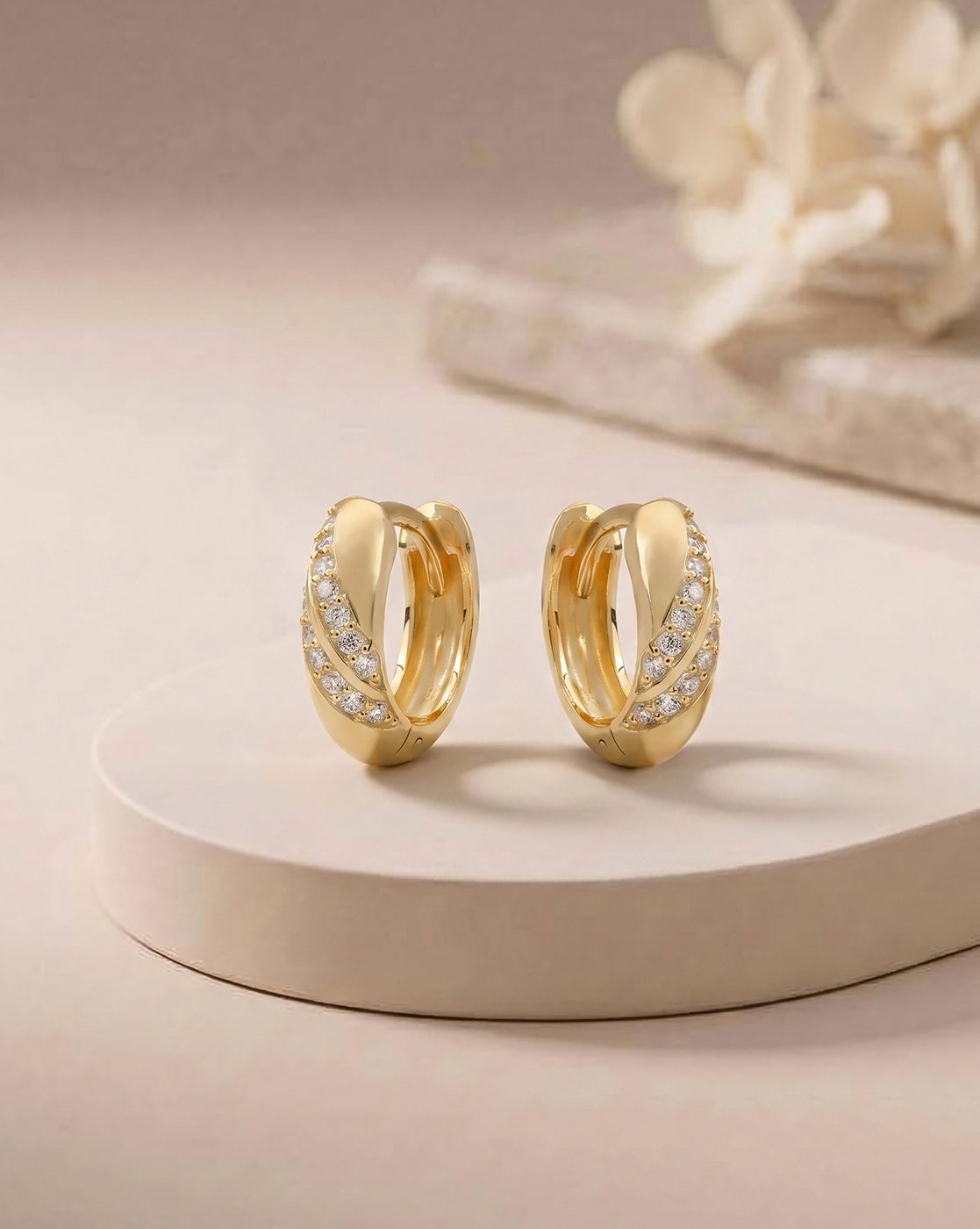 18kt Gold Plated CZ Criss Cross Mini Hoop Earrings