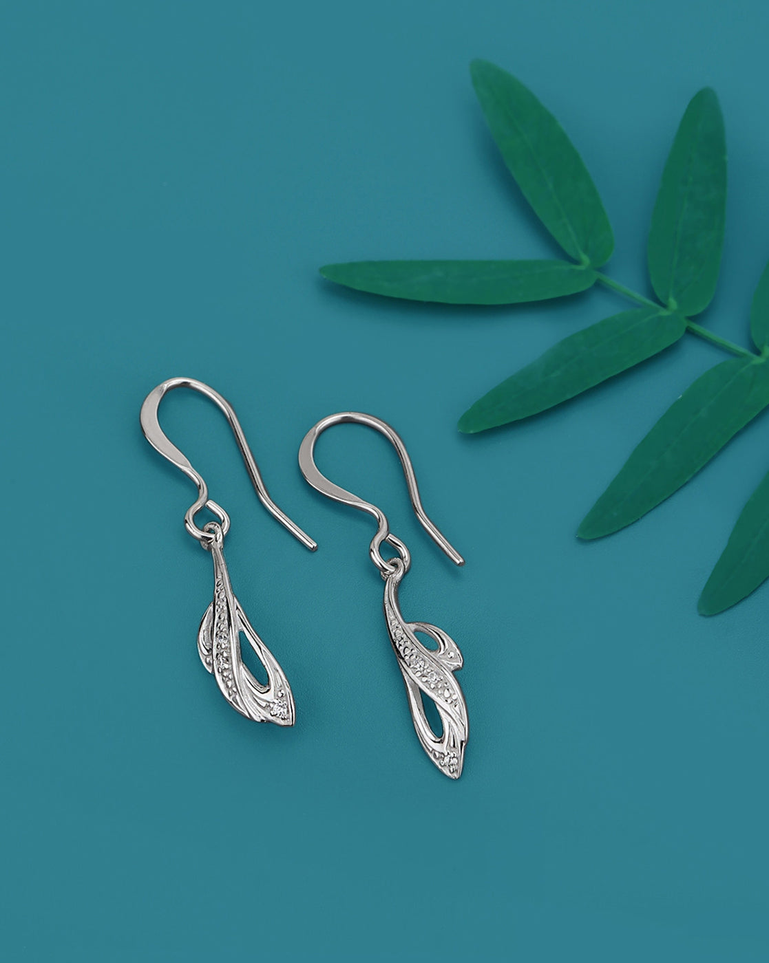 925 Sterling Silver Rhodium Plated CZ Contemporary Drop Earring