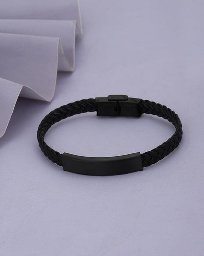 Men Black Toned Faux Leather Bracelet