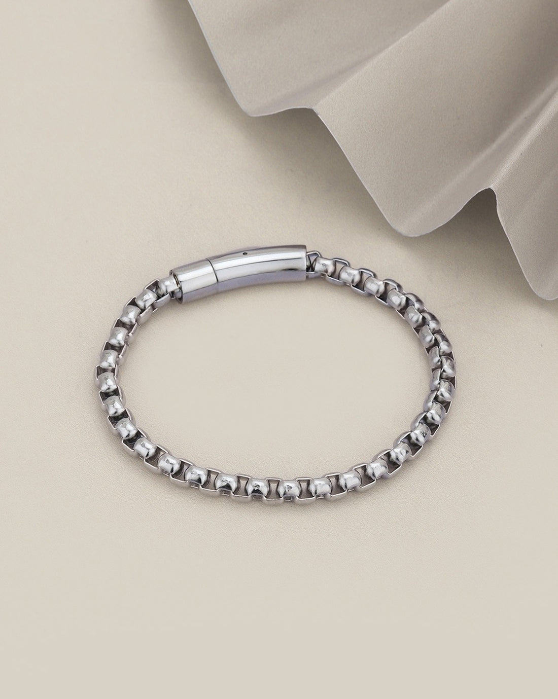 Men Silver Plated Rolo Square Chain Link Bracelet