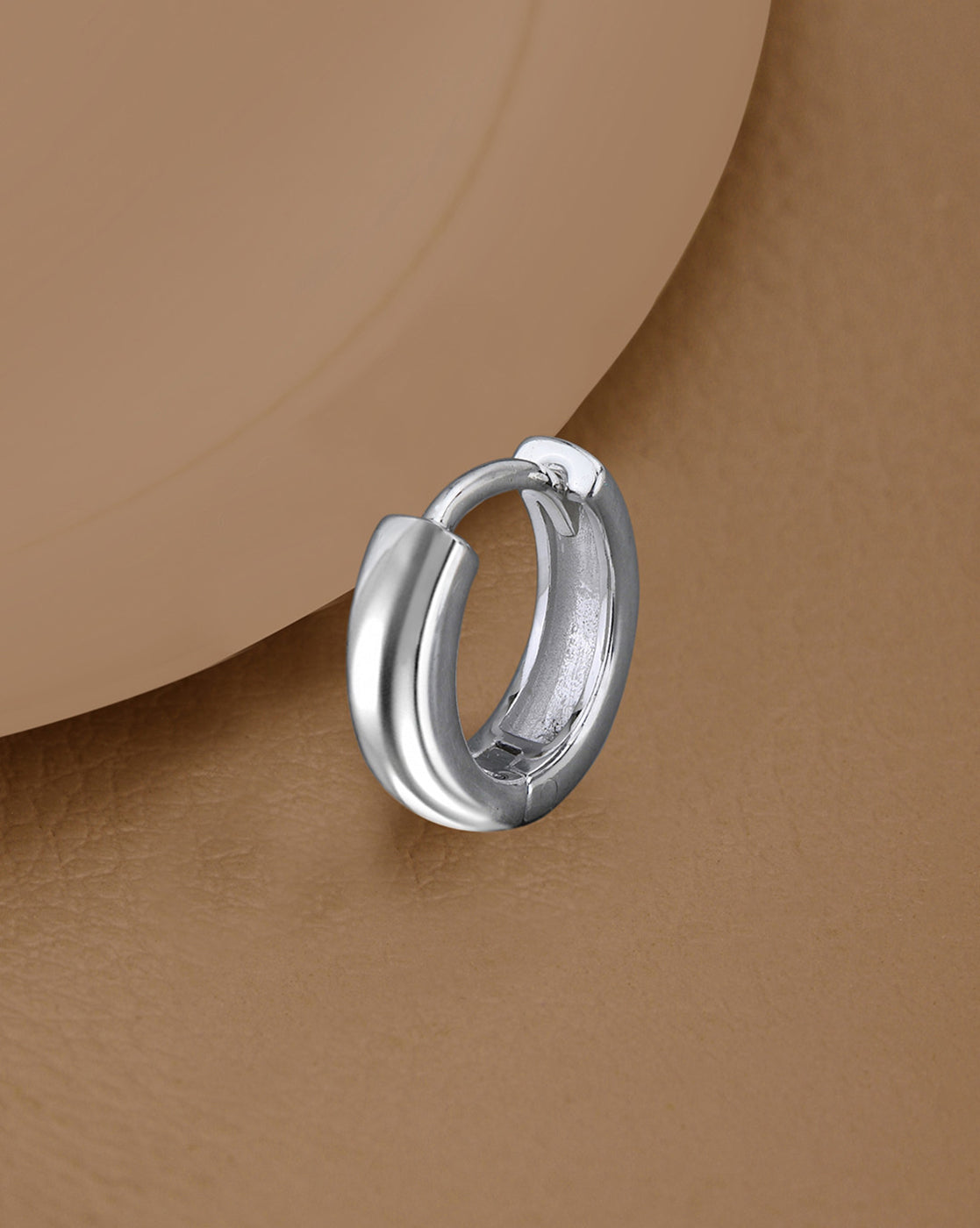 Rhodium Plated Minimal Circular Hoop Earring for Men