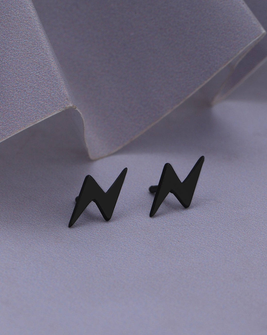 Men Black Toned Lightning Bolt Stud