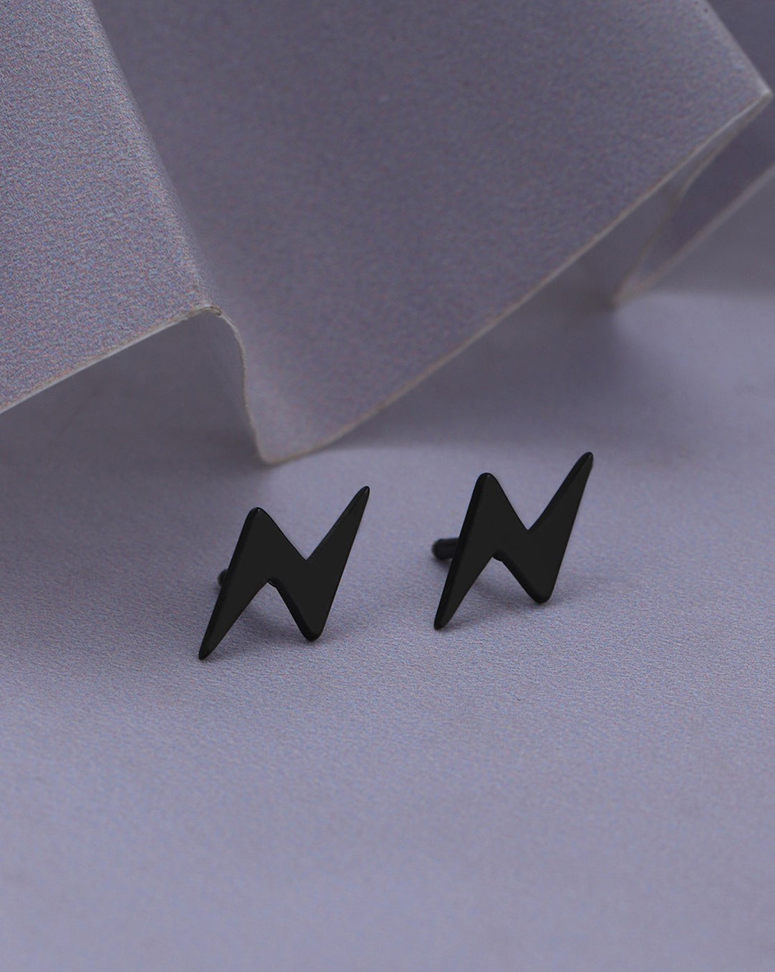 Men Black Toned Lightning Bolt Stud