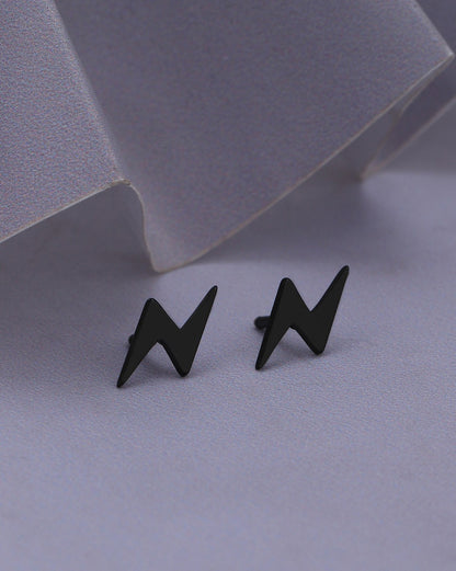 Men Black Toned Lightning Bolt Stud