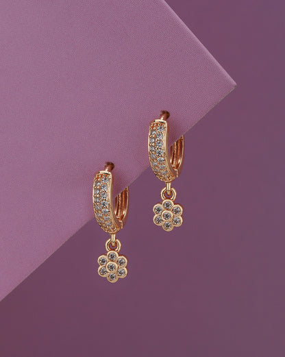 Rose Gold Plated CZ Studded Floral Hoop Earring