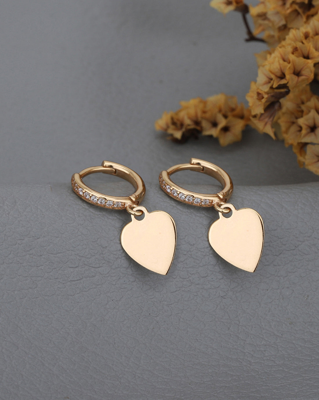 925 Sterling Silver 18kt Rose Gold Plated CZ Dangling Heart Hoop Earring