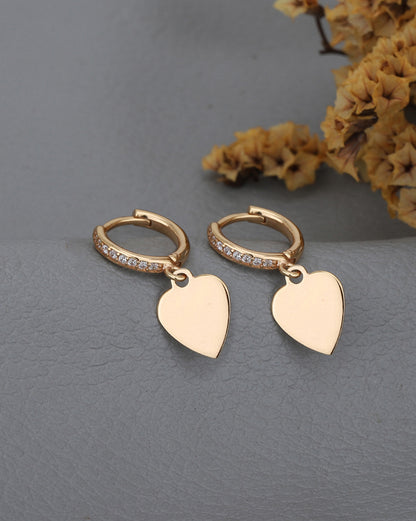 925 Sterling Silver 18kt Rose Gold Plated CZ Dangling Heart Hoop Earring