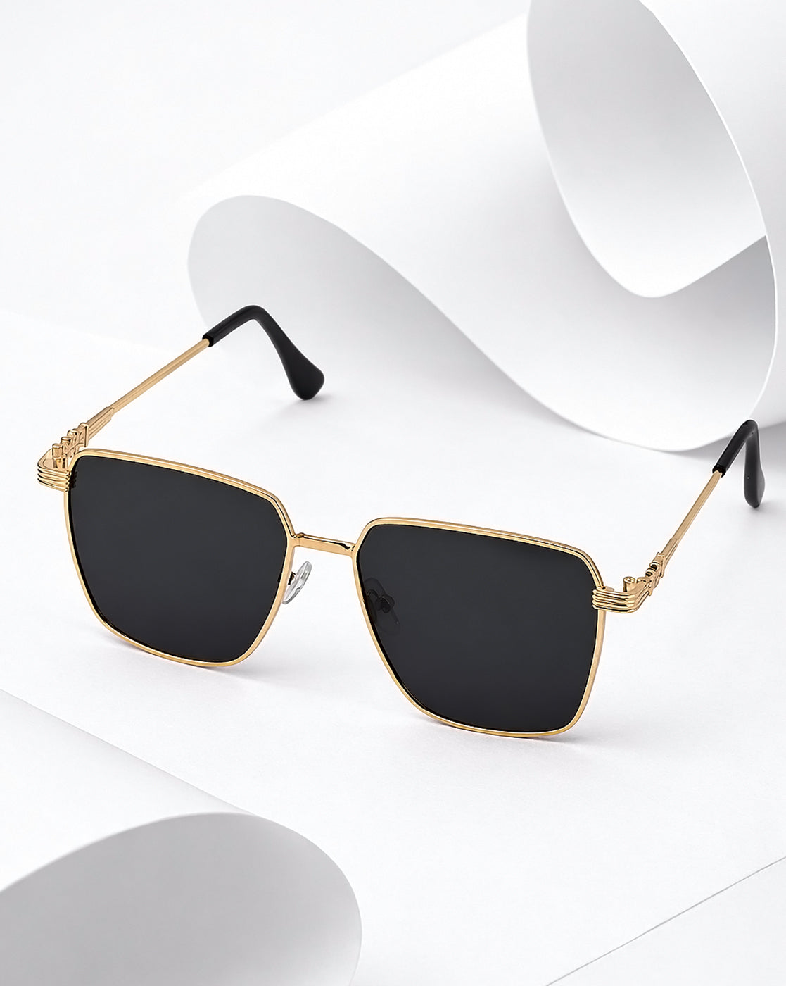Women Gold and Black Toned Black Polarised Lens Rectangle Sunglasses