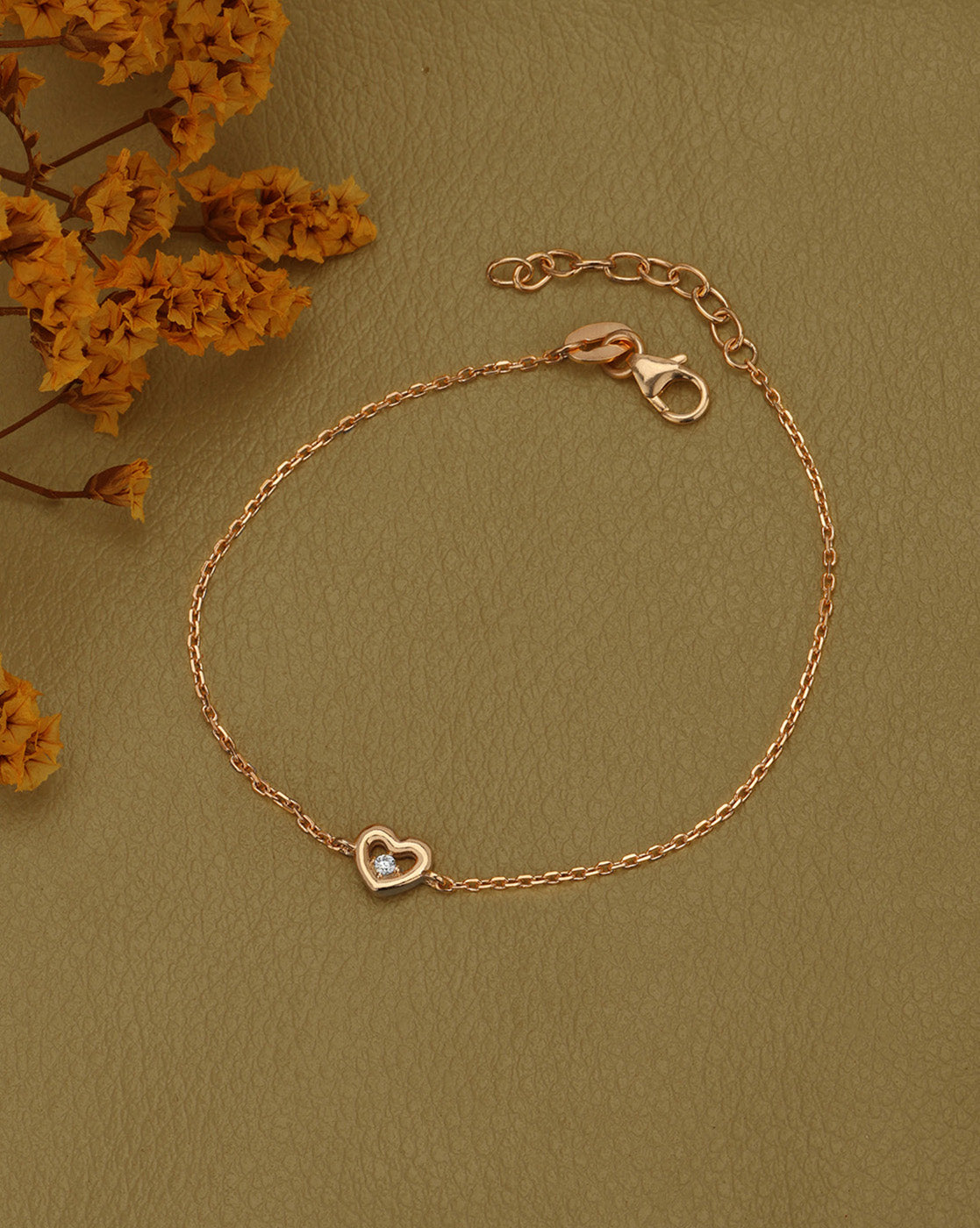 18kt Rose Gold Plated with CZ Studded Heart Adjustable Charm Bracelet