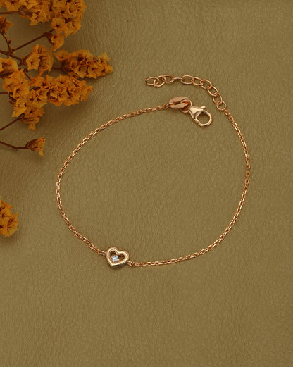18kt Rose Gold Plated with CZ Studded Heart Adjustable Charm Bracelet