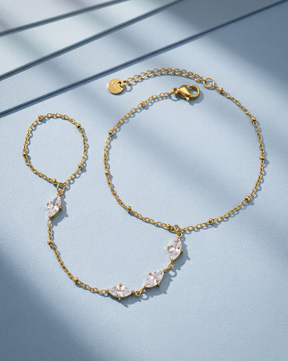 Contemporary Gold Plated Solitaire Hand Chain Bracelet