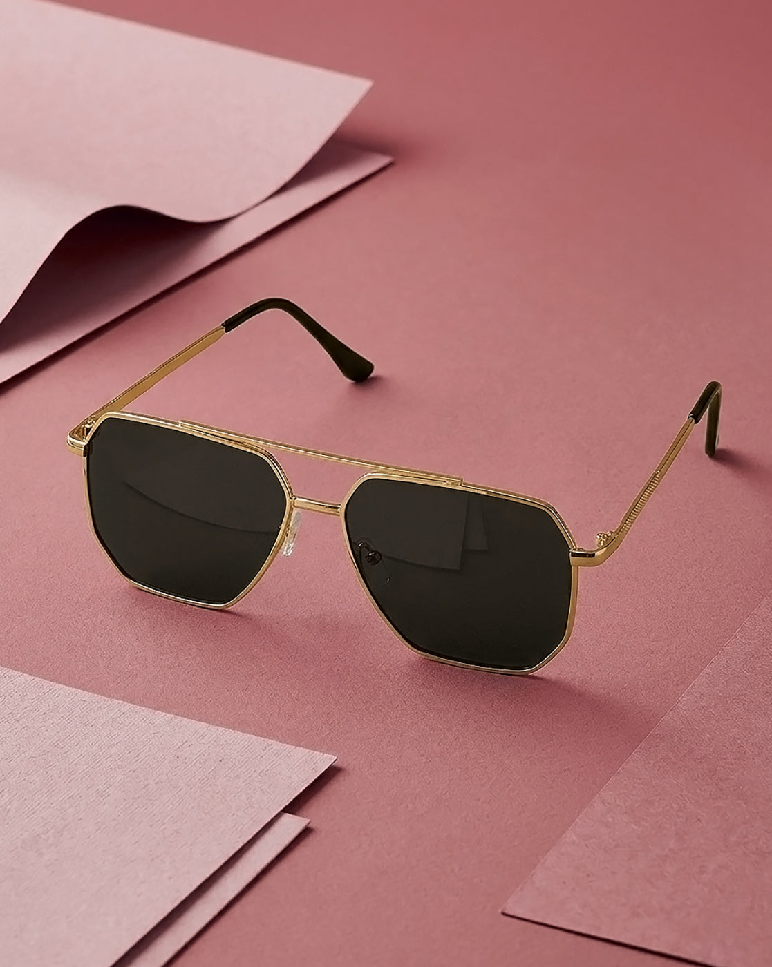 Women Gold and Black Toned Black Polarised Lens Rectangle Sunglasses