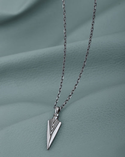 Men Silver Plated Oxidised Arrow head Pendant and Chain