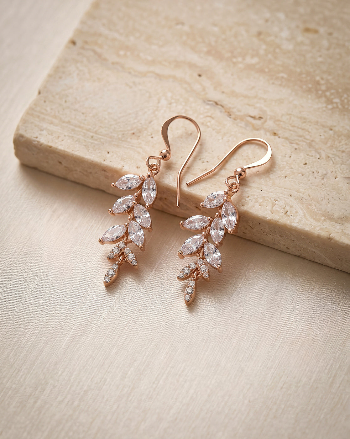 18kt Rose Gold Plated Marquise CZ Dangling Leaf Drop Earring
