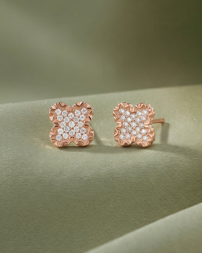 925 Sterling Silver with 18kt Rose Gold Plated CZ Four-Clover Dainty Stud Earring