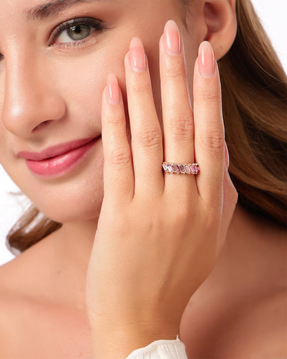 Gold Plated Pink Baguette Stone Statement Ring