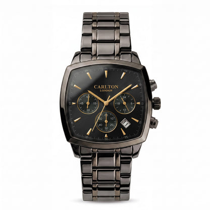 Carlton London Sterling Men’s Watch - Black Square Dial, Black Stainless Steel Strap - CLSTABLK