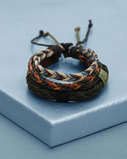 Men Set of 2 Bohemian Multistrand Adjustable Faux Leather Bracelet