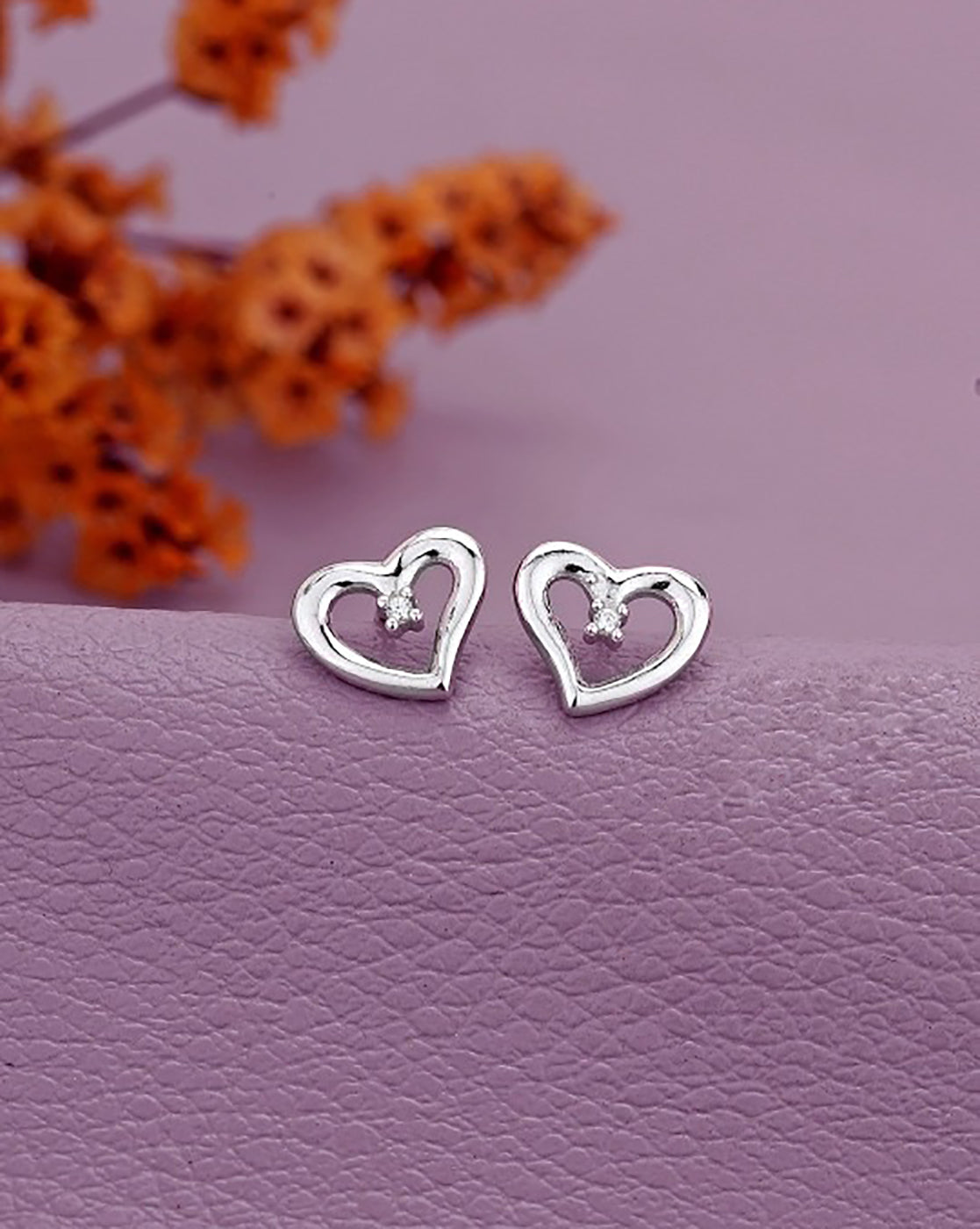 925 Sterling Silver Rhodium Plated CZ Mini Heart Stud Earring