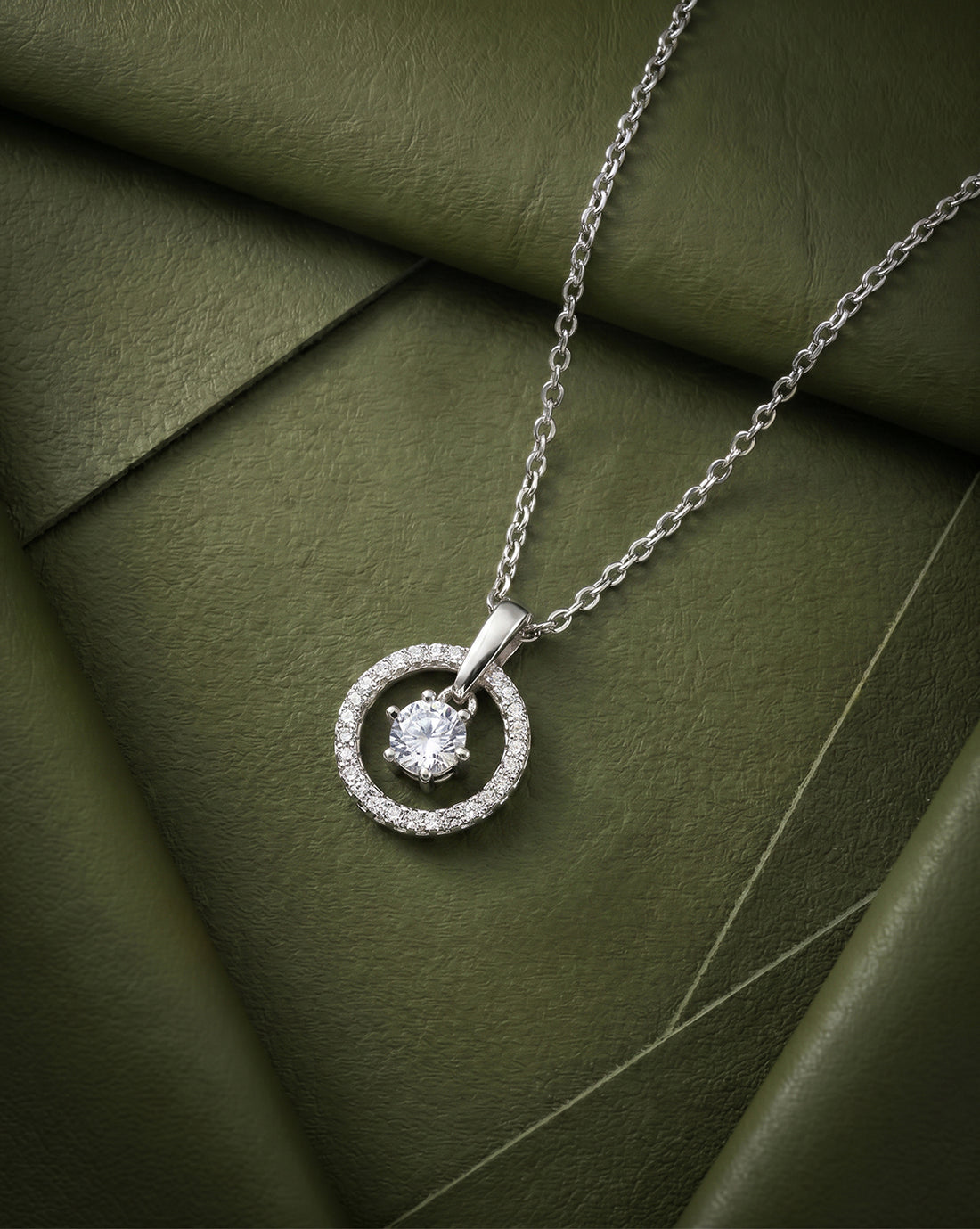 Premium Rhodium Plated Sparkle Solitaire CZ Pendant Chain
