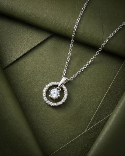Premium Rhodium Plated Sparkle Solitaire CZ Pendant Chain