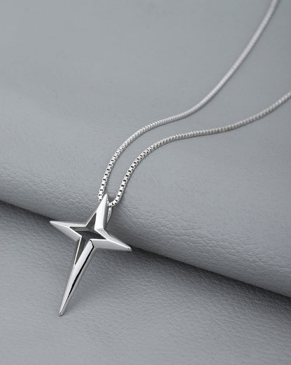 Rhodium Plated Contemporary North Star Pendant for Men