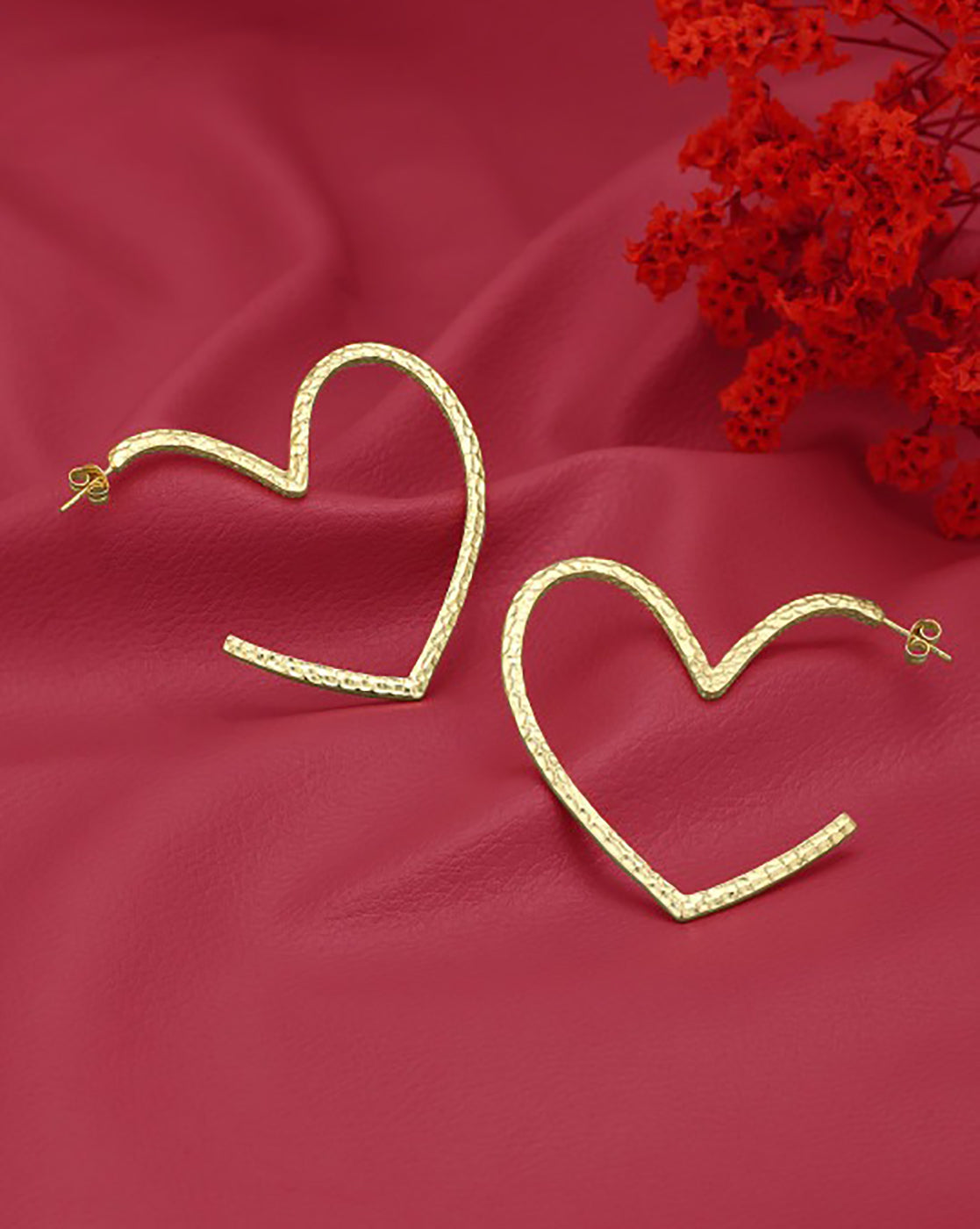 18kt Gold Plated Bold Heart Half Hoop Earring
