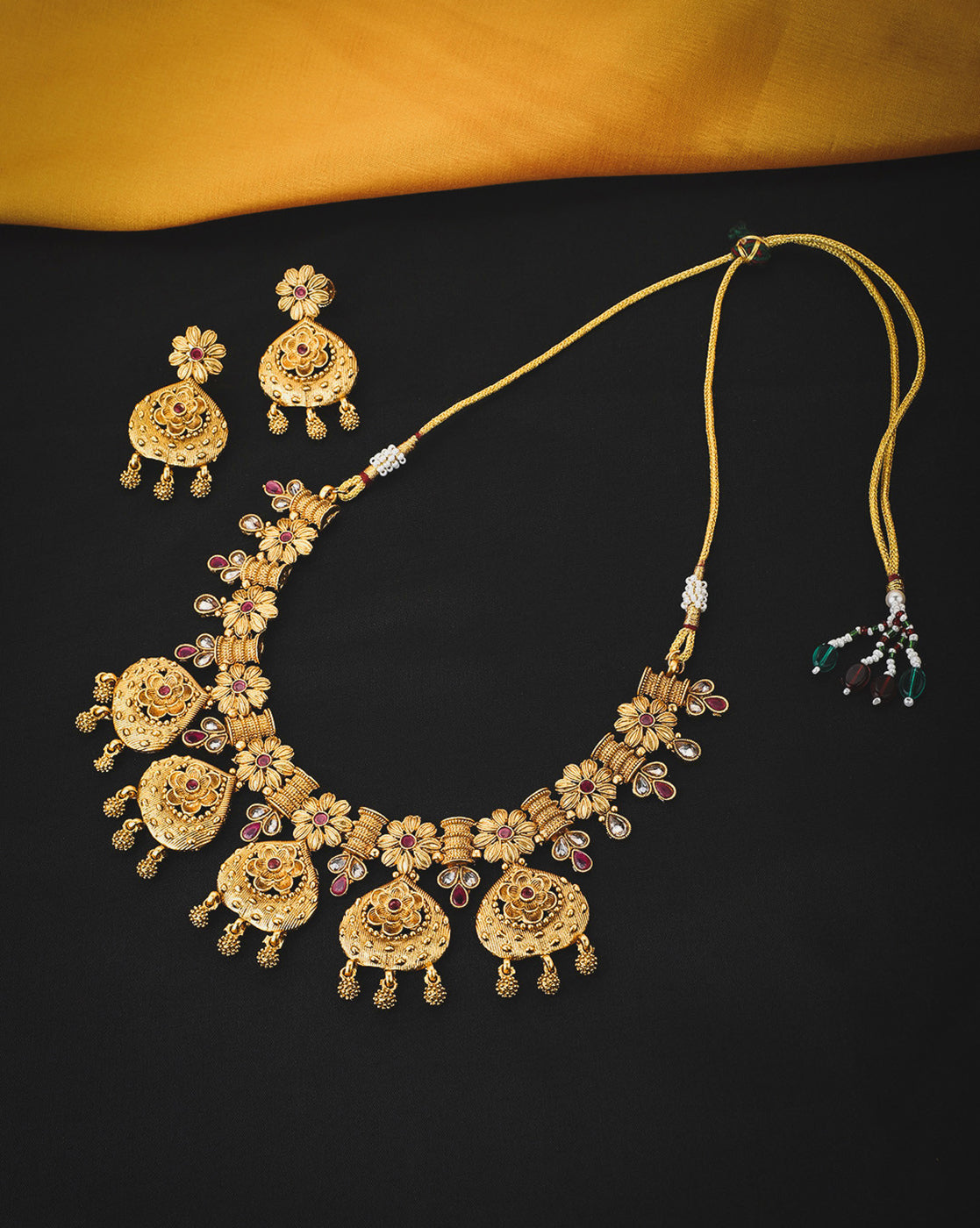 Gold-Plated Festive Floral Necklace Jewellery Set
