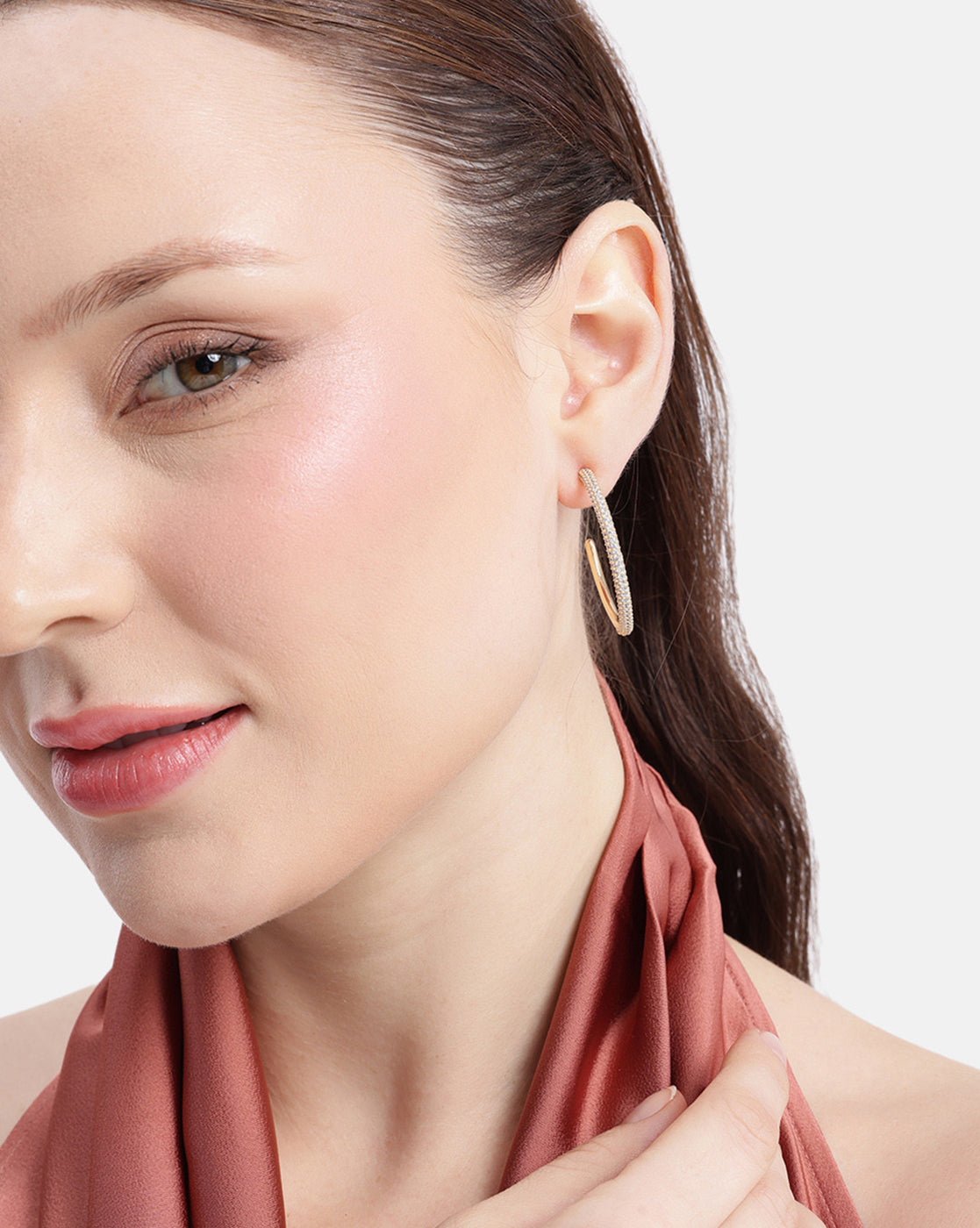 18kt Gold Plated CZ Bold Half Hoop Earring