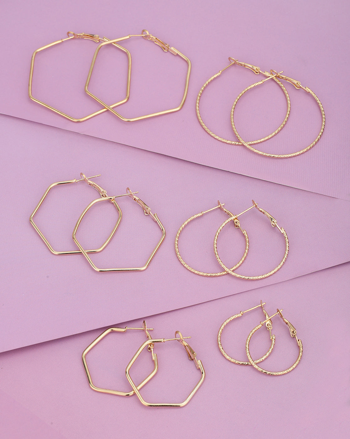 Multipack Set of 6 Gold Plated Geometric Bold Hoop Earring