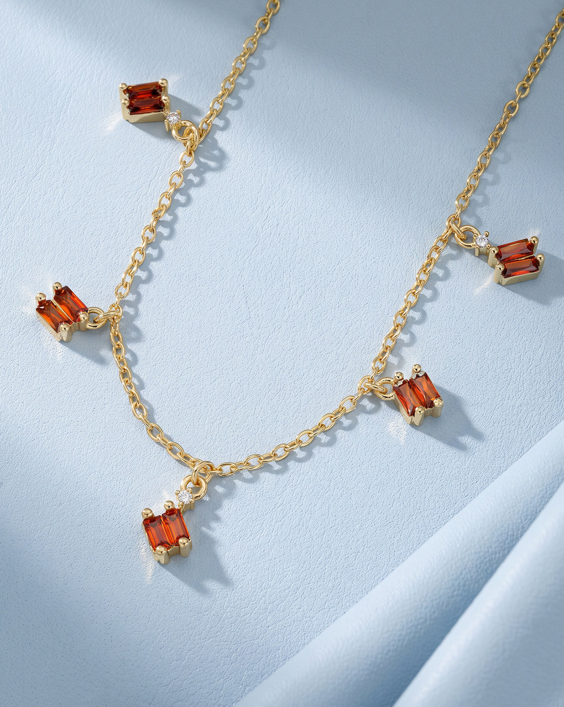 Gold Plated Contemporary Dangling Baguette Solitaire Charm Necklace