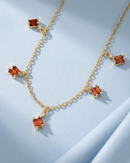 Gold Plated Contemporary Dangling Baguette Solitaire Charm Necklace