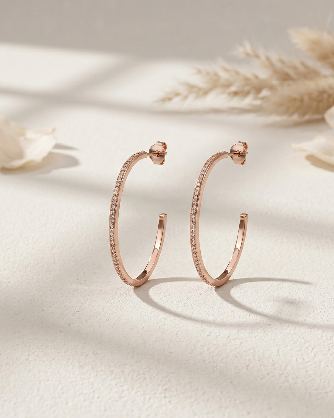 18kt Rose Gold Plated CZ Oval Bold Half Hoop Earring