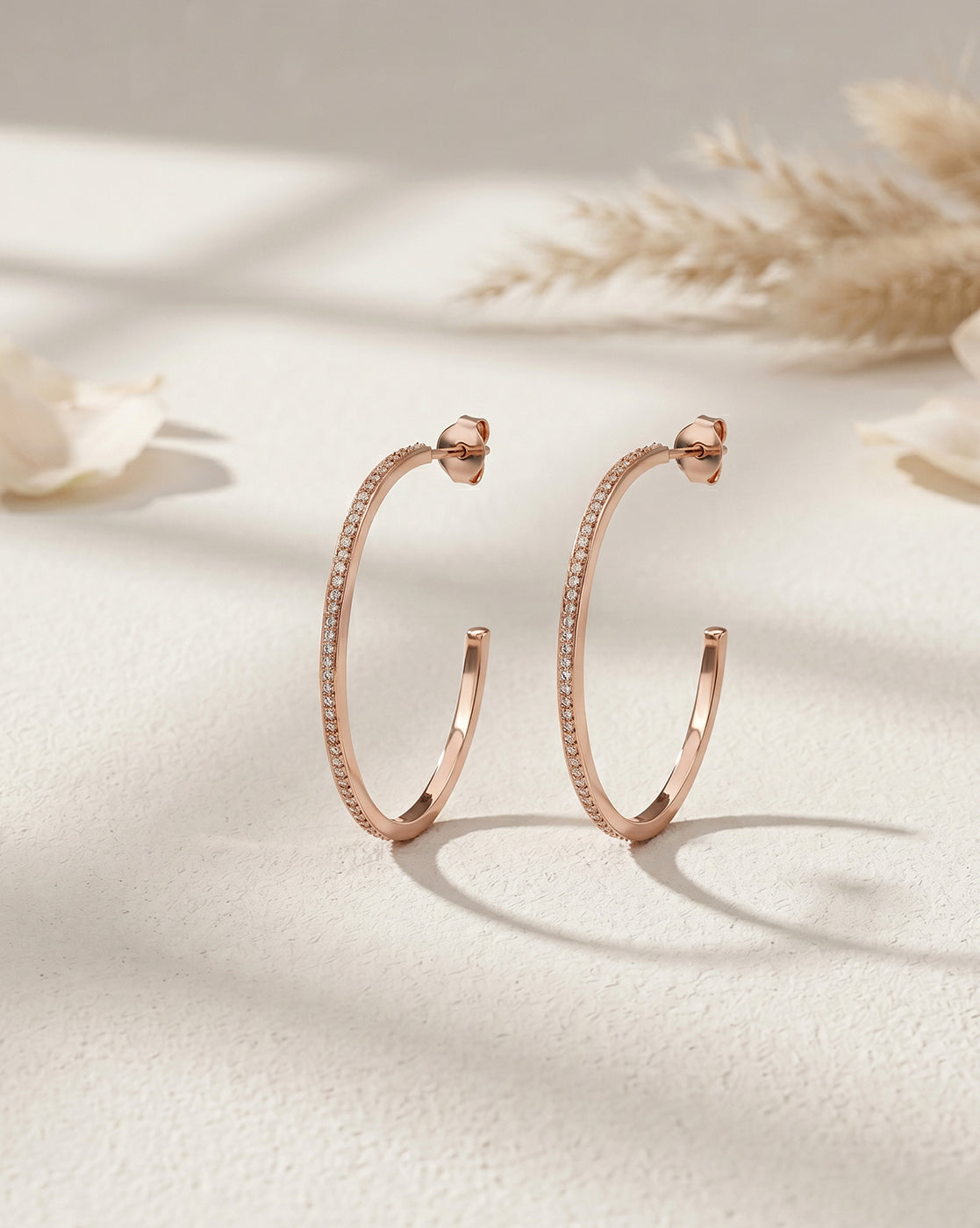 18kt Rose Gold Plated CZ Oval Bold Half Hoop Earring
