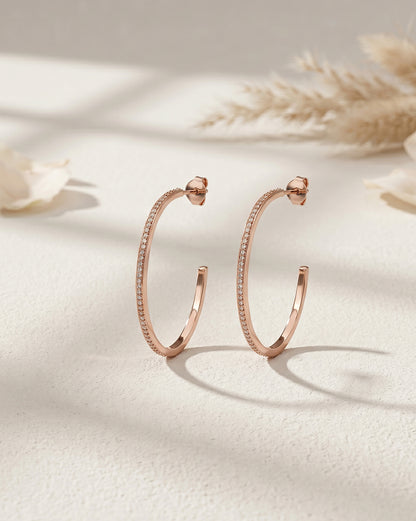 18kt Rose Gold Plated CZ Oval Bold Half Hoop Earring