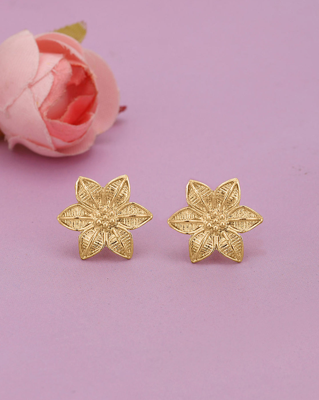 Gold Plated Blossom Flower Intricate Stud Earring