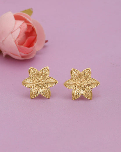 Gold Plated Blossom Flower Intricate Stud Earring