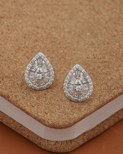 Silver Plated Designer CZ Studded Teardrop Bold Studs