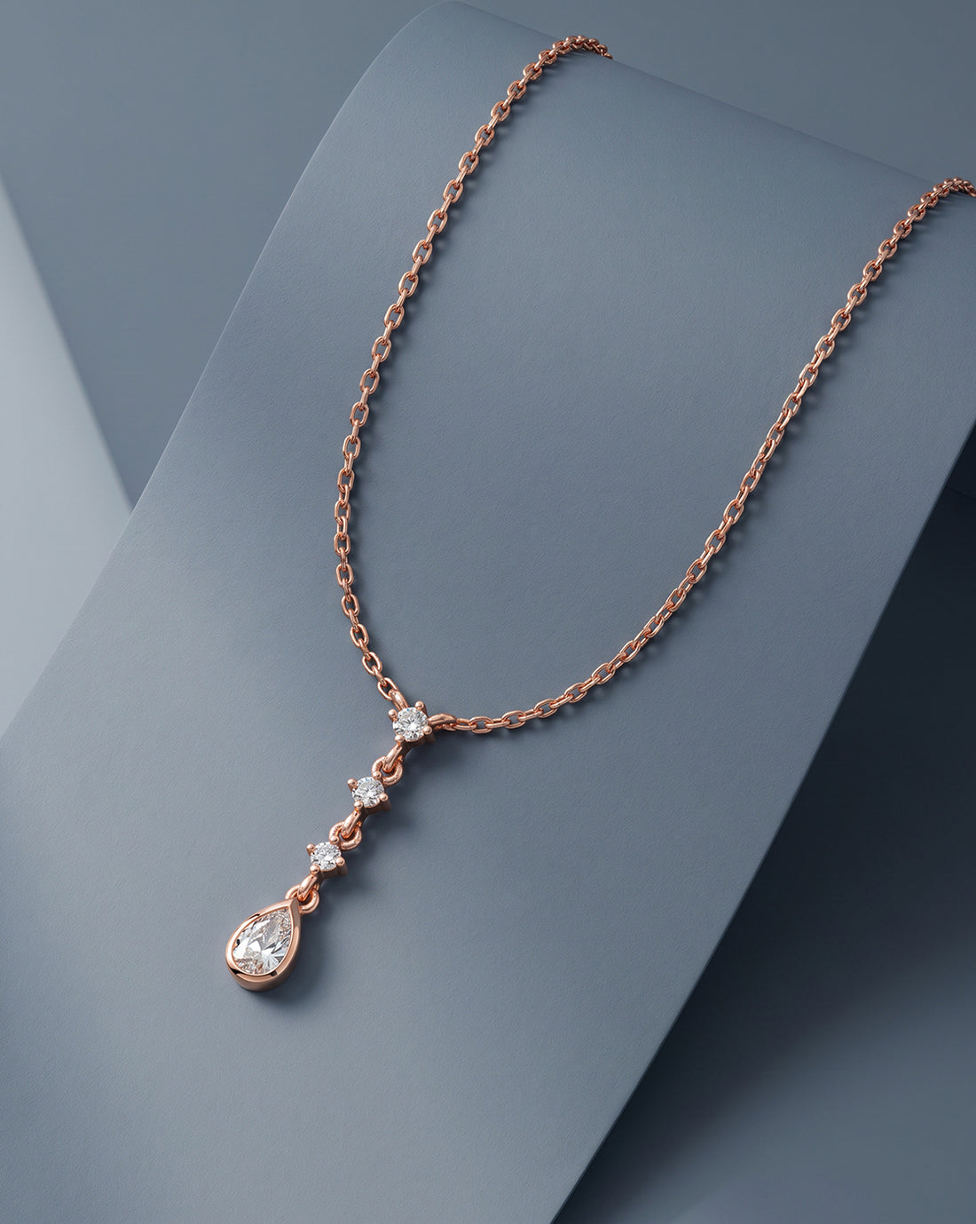 18kt Rose Gold Plated Solitaire Lariat Necklace
