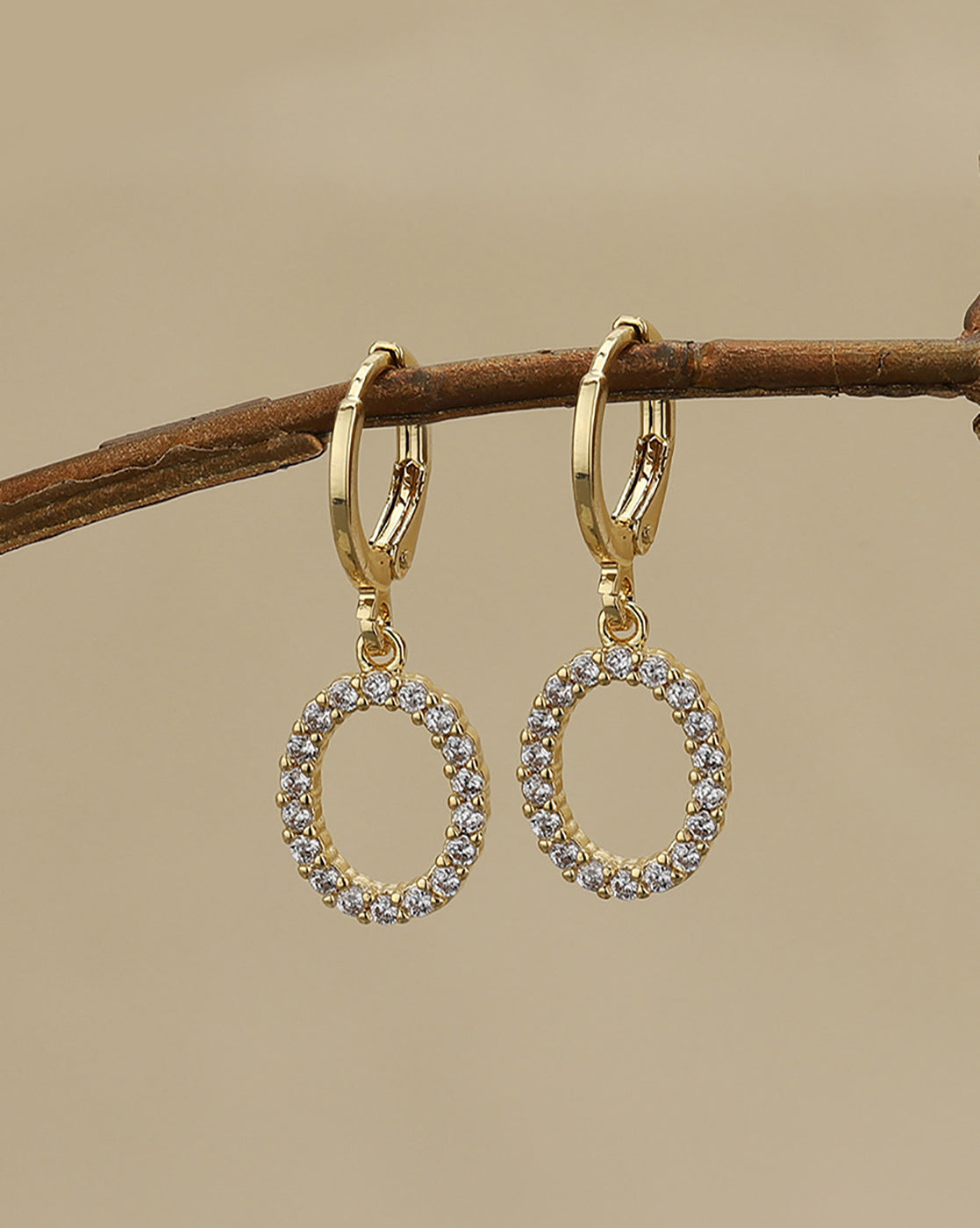 Gold Plated Contemporary Geometric CZ Hoop Earrings
