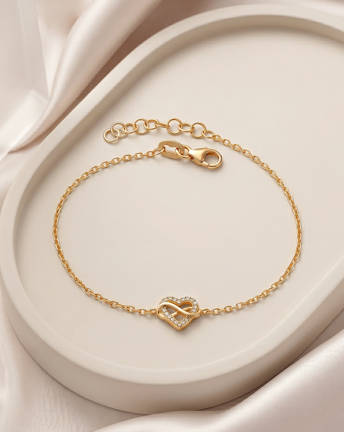 18kt Gold Plated CZ Infinity Heart Charm Adjustable Bracelet