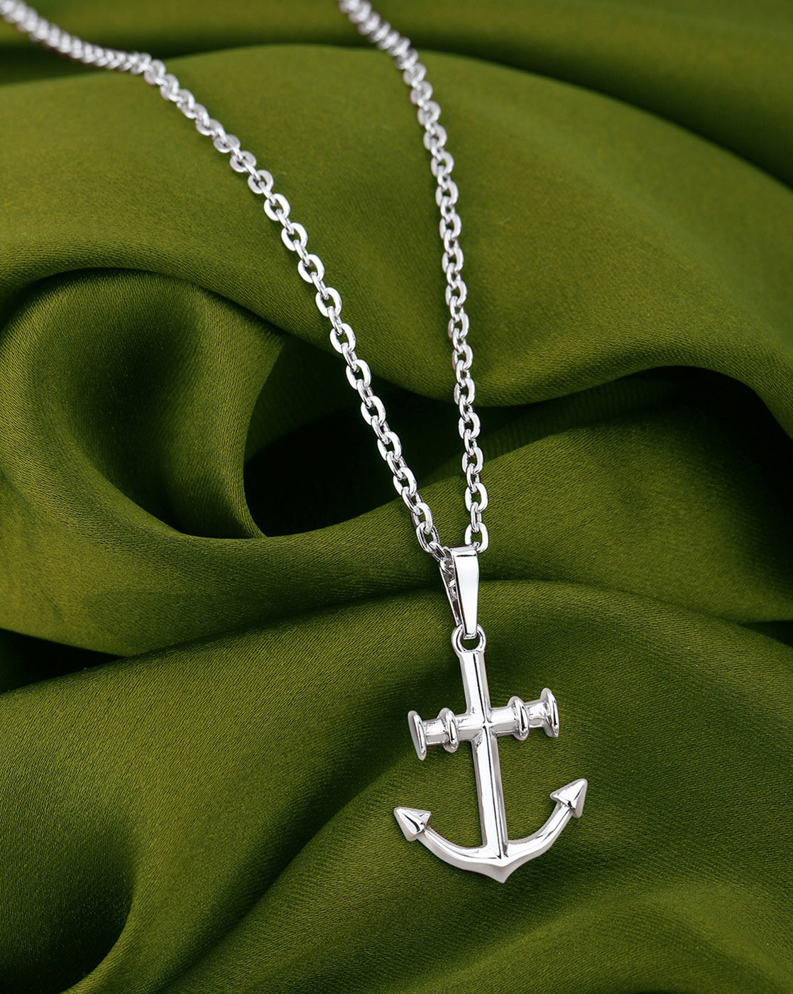 Rhodium Plated Classic Mariners Anchor Pendant for Men