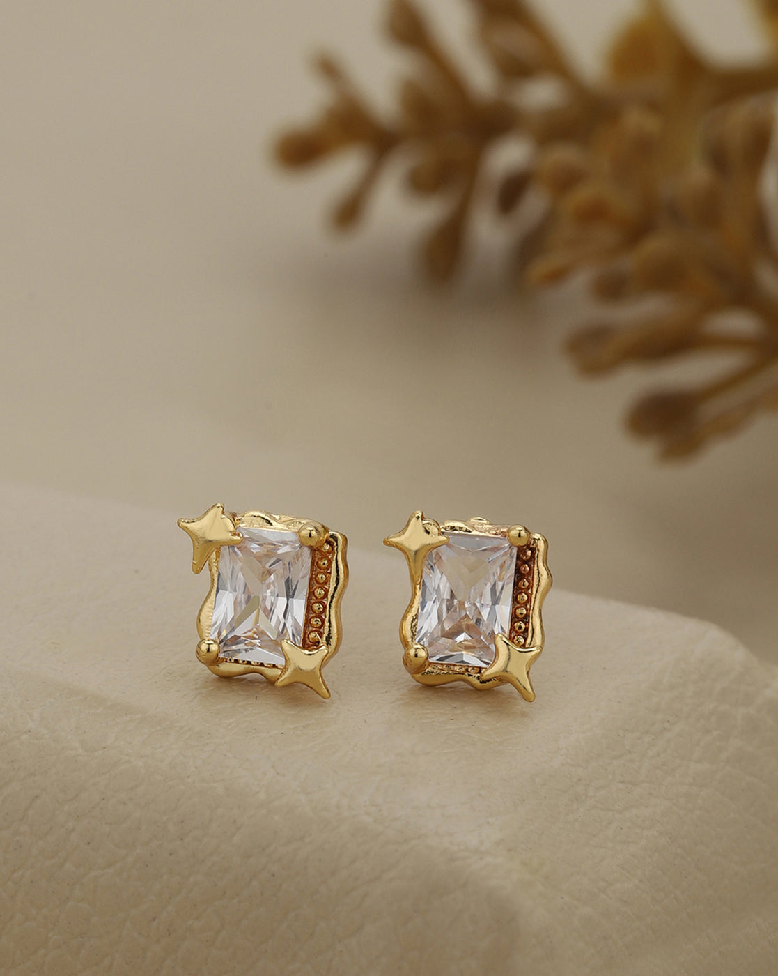 Gold-Plated Petite Emerald-Cut Solitaire CZ Stud Earrings