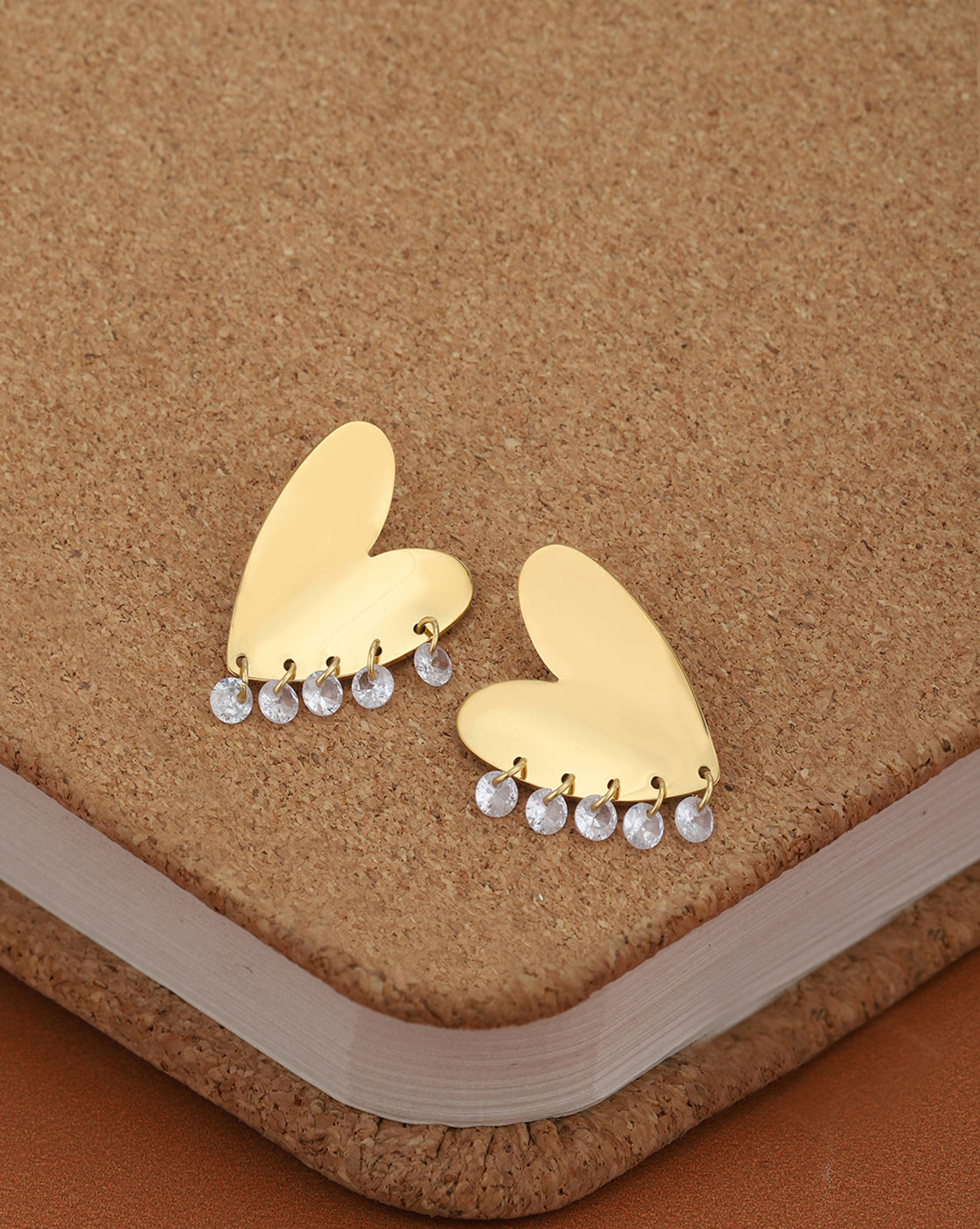 Premium Gold Plated Dangling Solitaires Contemporary Heart Bold Stud Earring