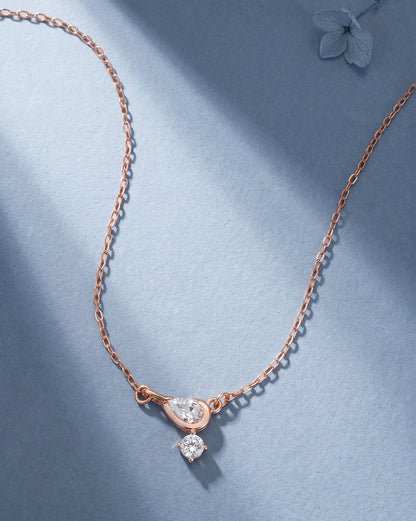 925 Sterling Silver 18kt Rose Gold Plated Dangling Solitaire Contemporary Necklace