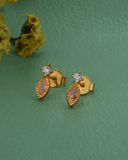 18kt Gold Plated Round and Marquise Solitaire Studded Delicate Stud Earring