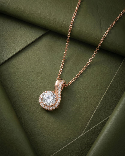 18KT Rose Gold Plated CZ Solitaire Swirl Pendant with Chain